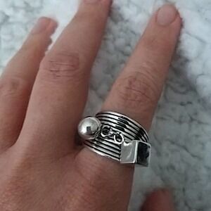 STERLING SILVER BALL SQUARE CHARM BAND ADJUSTABLE RESIZABLE RING